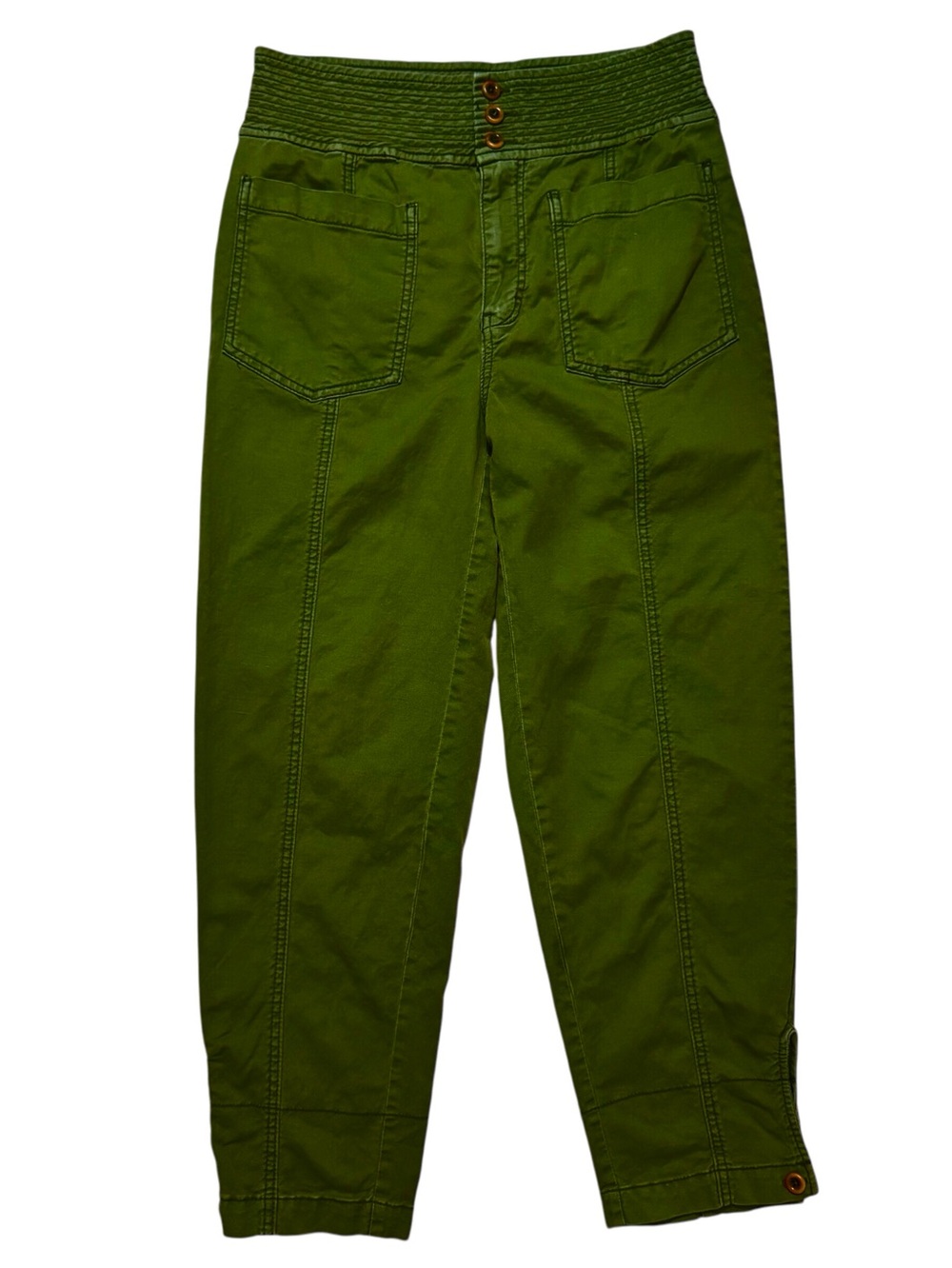 Anthropologie Size 0 Green Casual High Rise Pockets Cotton Linen Skinny Pants